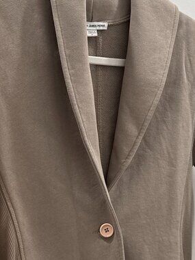 James Perse standard taupe cotton sweater blazer, 3
